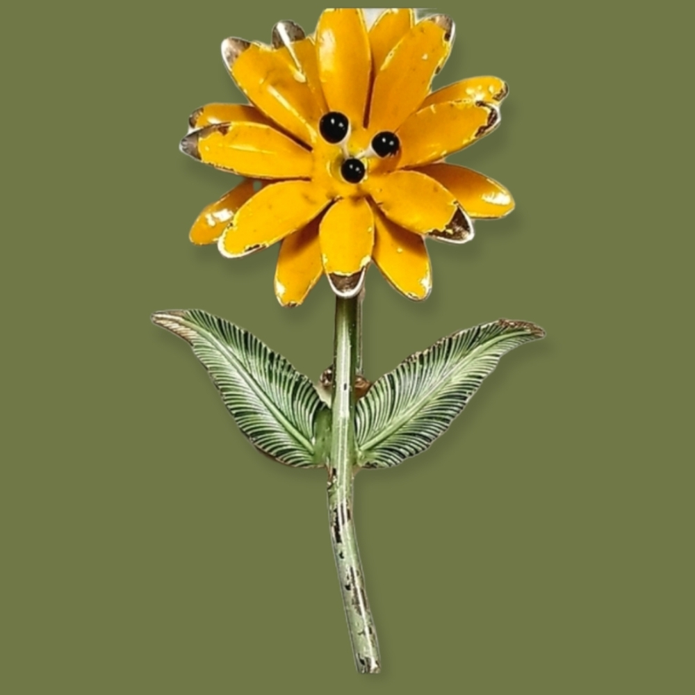 Vintage 1960s Yellow Enamel Flower Brooch Pin
